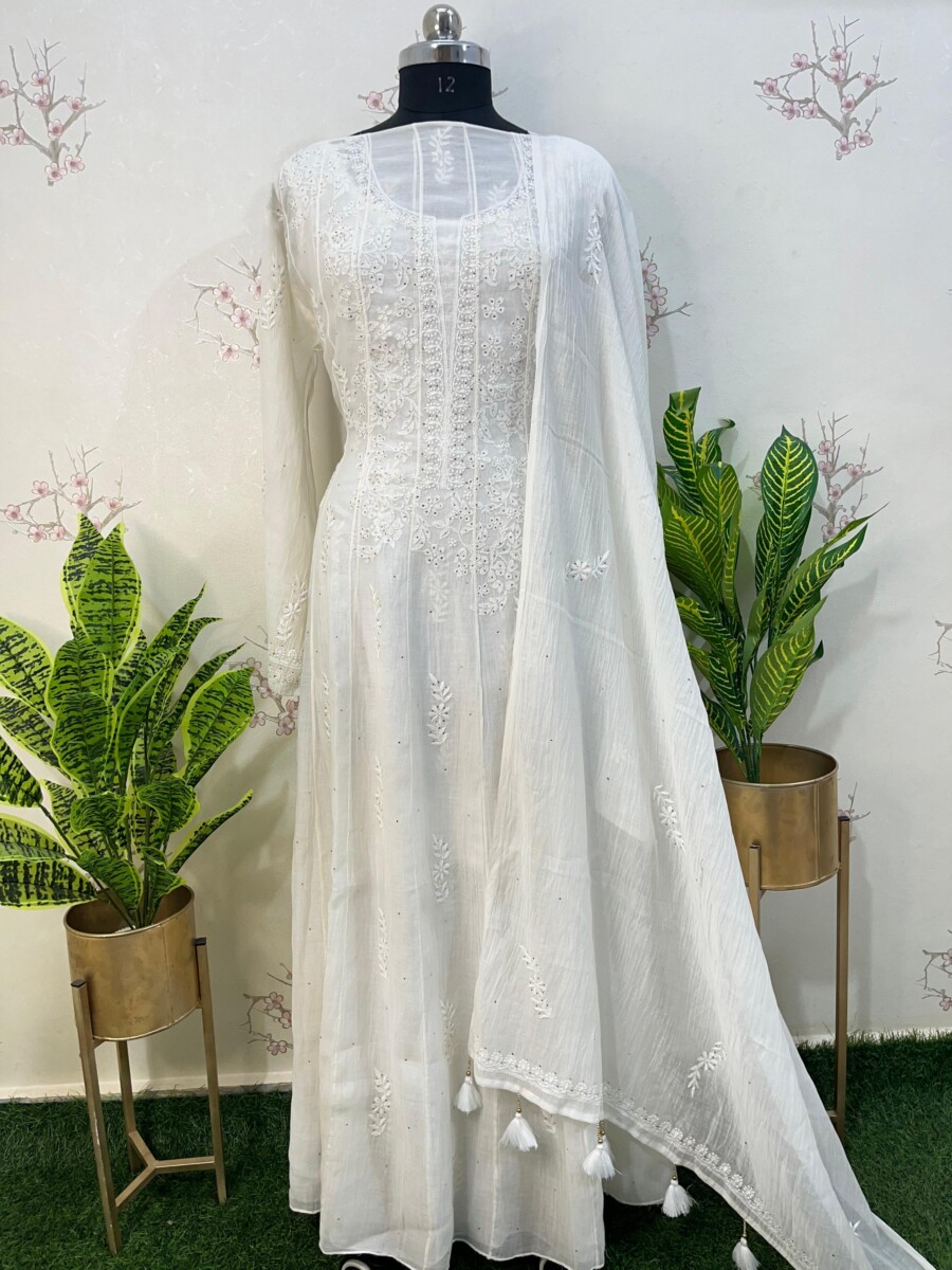 pure mulmul Anarkali semi stitched two piece set