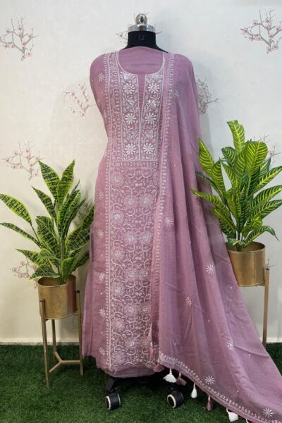 pure kota  chikankari & addon Unstitched two pieces set