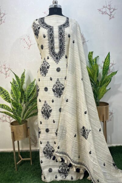 khadi linen Colour thread Unstitched two pieces set