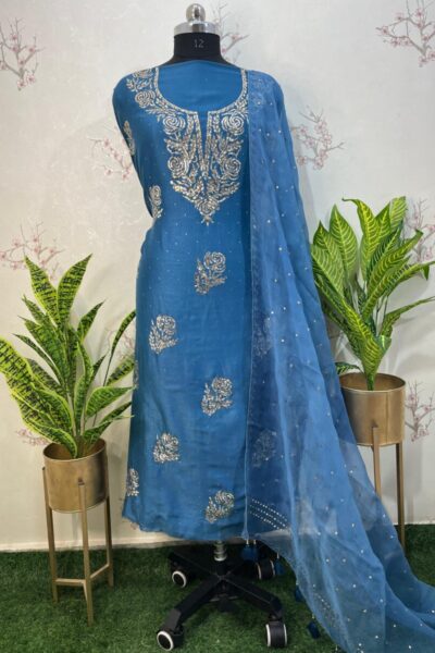 pure Chanderi Unstitched two pieces set