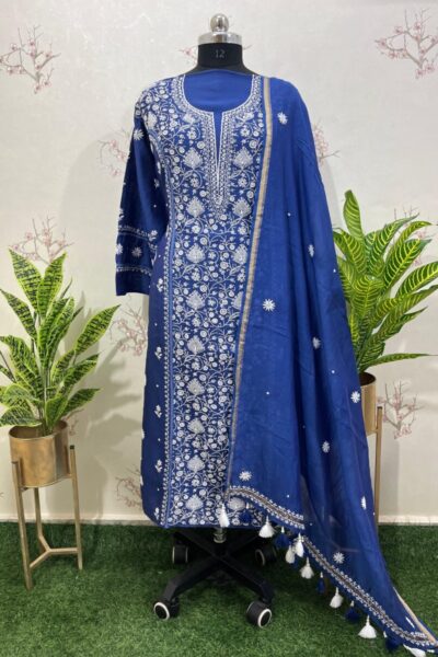 pure chanderi semi stitched two pieces set