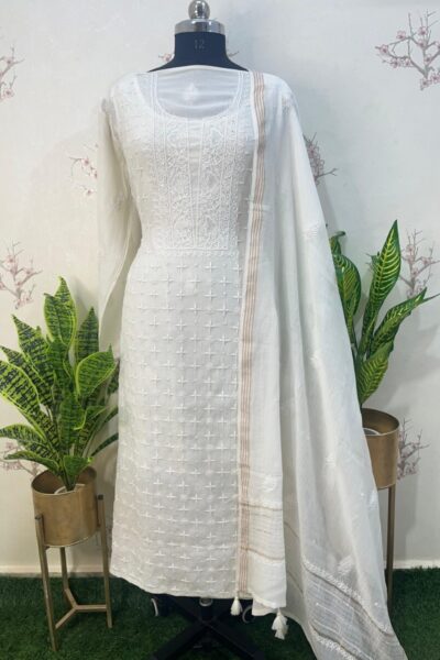 pure mulmul semi stitched two piece set