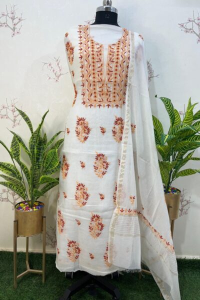 pure mulmul colour thread  gala buti Unstitched two pieces set