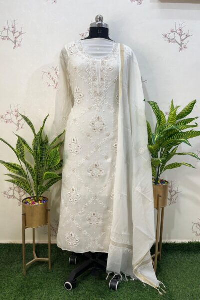 pure mulmul zari with addon semi stitched two piece set