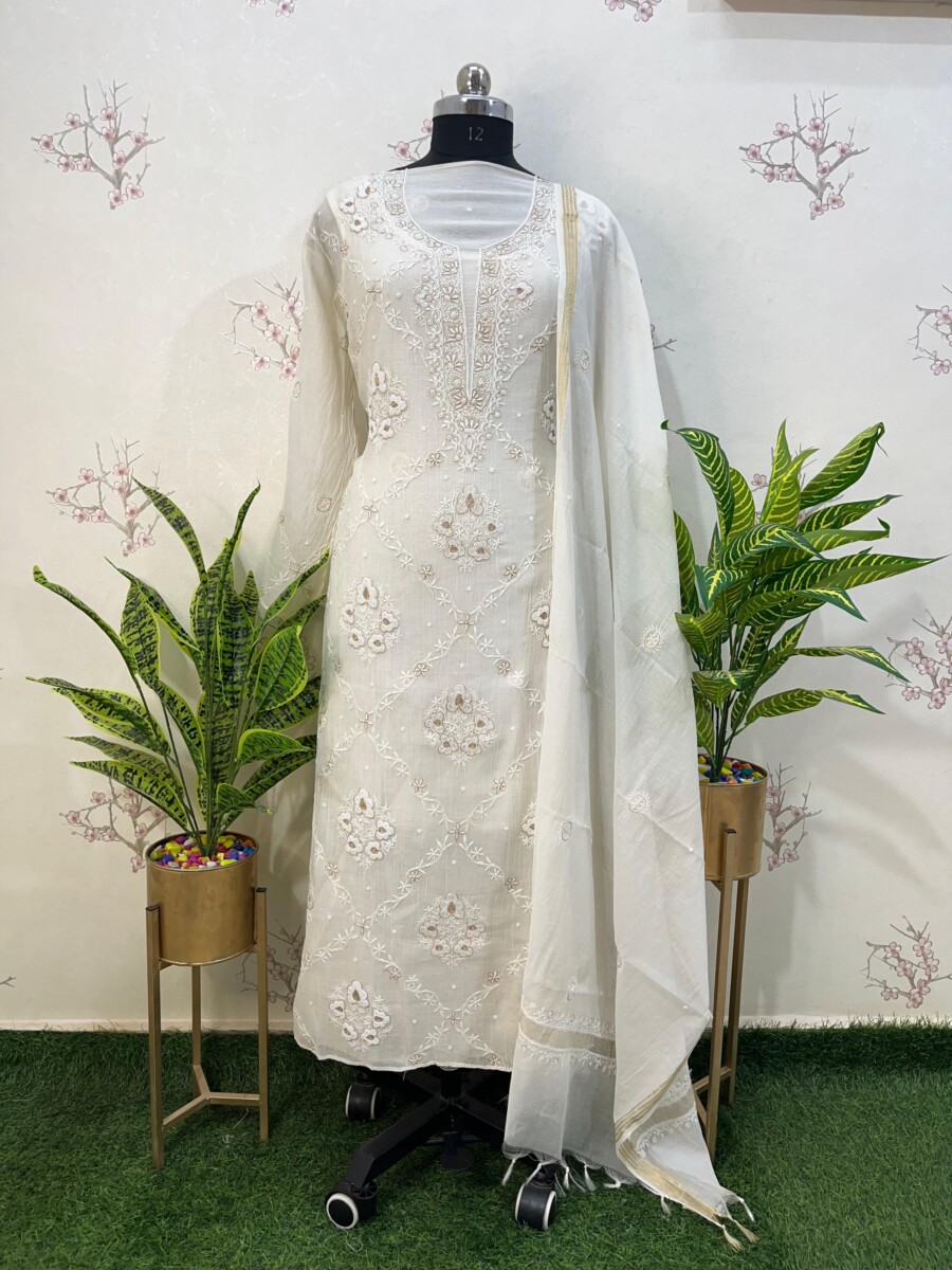 pure mulmul zari with addon semi stitched two piece set