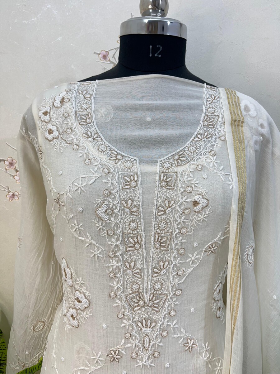 pure mulmul zari with addon semi stitched two piece set - Image 2