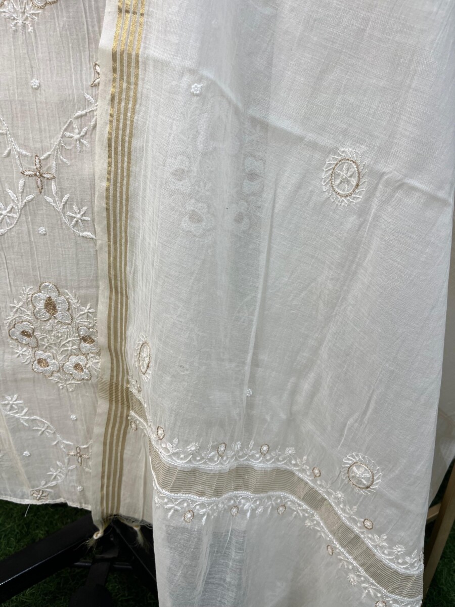 pure mulmul zari with addon semi stitched two piece set - Image 5