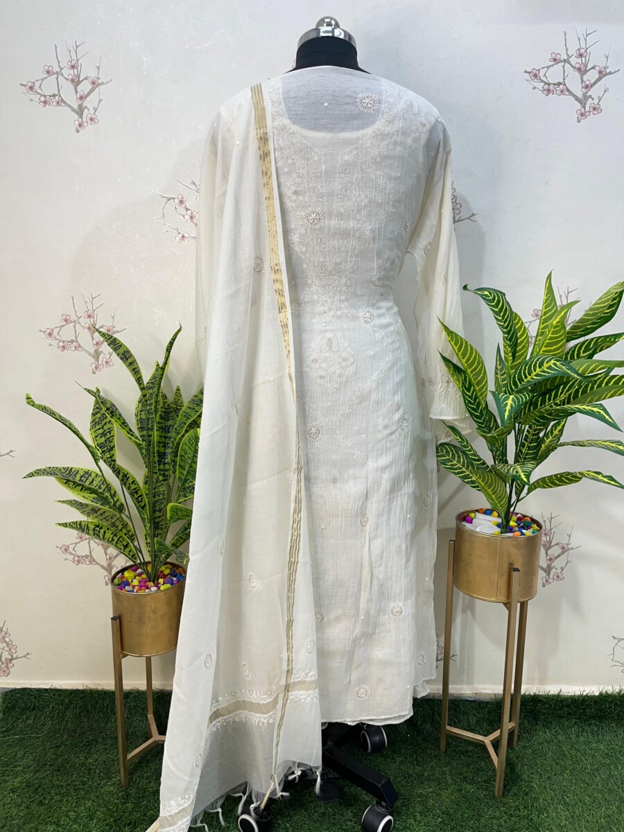 pure mulmul zari with addon semi stitched two piece set - Image 6