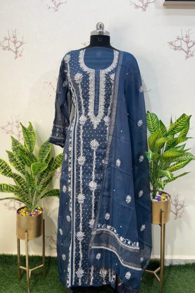 mulmul chanderi golden zari with addon semi stitched