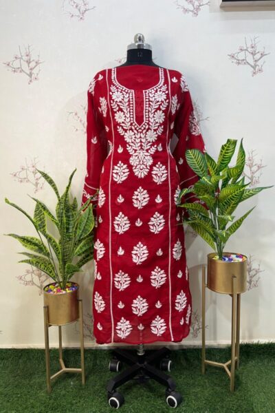 cotton stitched full jaal chikankari Kurti