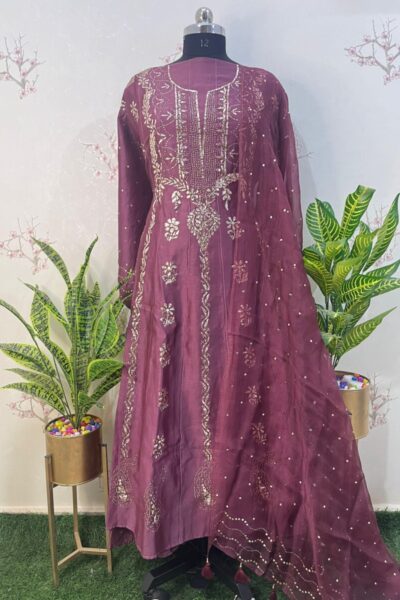 Anarkali pure chanderi with organza dupatta