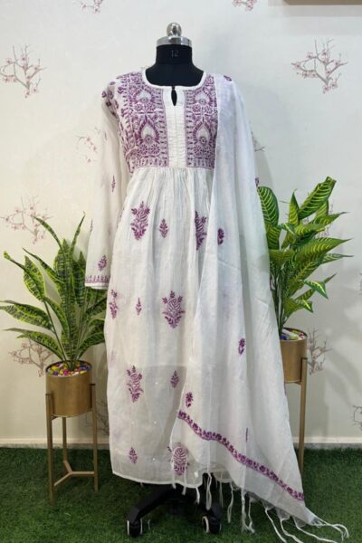 Indo western colour thread semi stitched two piece set