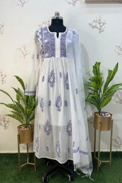 Indo western colour thread semi stitched two piece set