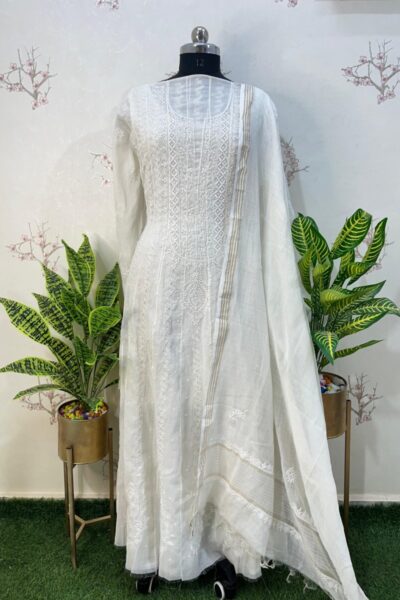 Pure mulmul heavy front back Anarkali